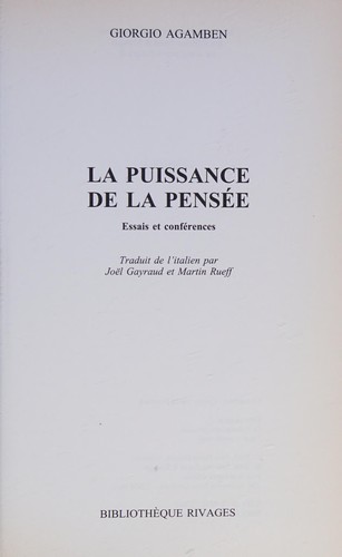 La puissance de la pensée by Giorgio Agamben cover