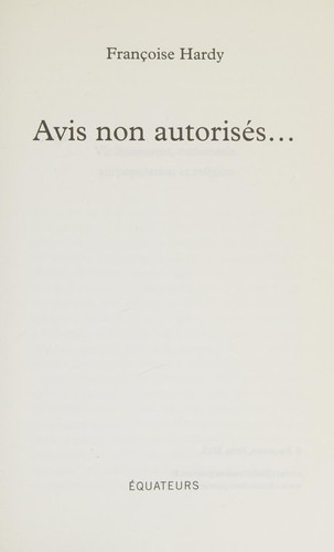 Avis non autorisés ... by Françoise Hardy cover