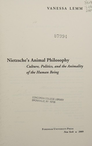 Nietzsche's animal philosophy by Vanessa Lemm cover