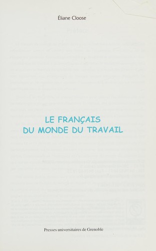 Le français du monde du travail by Éliane Cloose cover