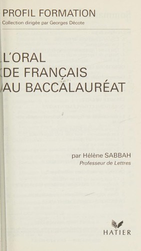 L'oral de Français au baccalauréat by Hélène Sabbah cover