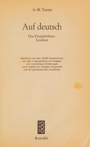 Auf deutsch by A M. Textor cover