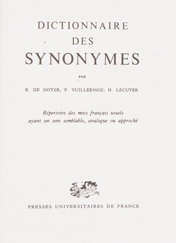 Dictionnaire des synonymes by Raphaël de Noter cover