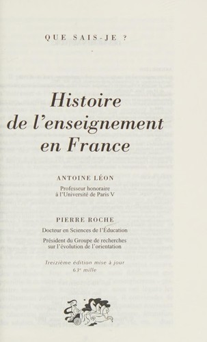 Histoire de l'enseignement en France by Antoine Léon cover