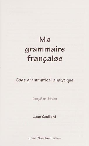 Ma grammaire française by Jean Couillard cover