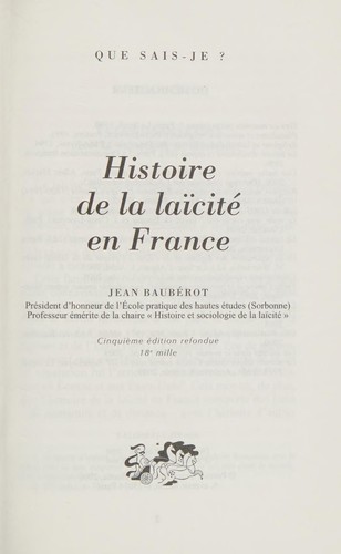 Histoire de la laïcité en France by Jean Baubérot cover