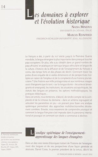 Histoire internationale de l'enseignement du français langue étrangère ou seconde by Marie-Christine Kok-Escalle, Nadia Minerva, Marcus Reinfried cover