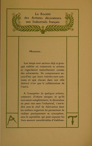 Appel adressé par le comité de la Société des artistes décorateurs à MM. les industriels d'art français by Société des artistes décorateurs (France) cover