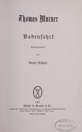Thomas Murners Deutsche Schriften by Thomas Murner cover