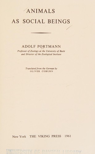 Animals as social beings by Adolf Portmann cover