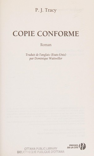 Copie conforme by P. J. Tracy cover