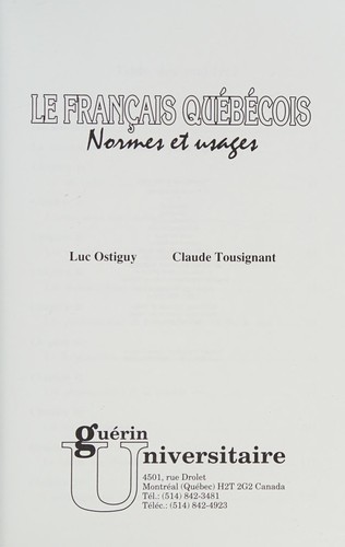 Le français québécois by Luc Ostiguy cover