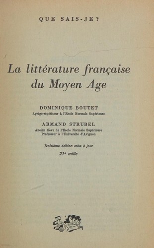 La littérature française du Moyen Age by Dominique Boutet cover