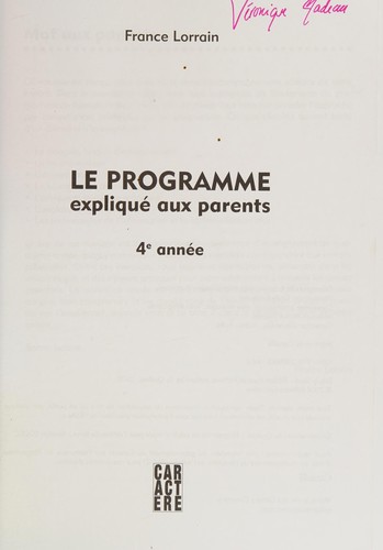 Le programme expliqué aux parents by France Lorrain cover