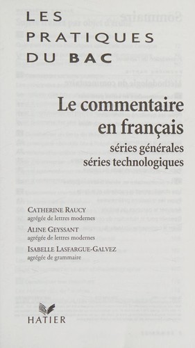 Le commentaire en français by Catherine Raucy cover