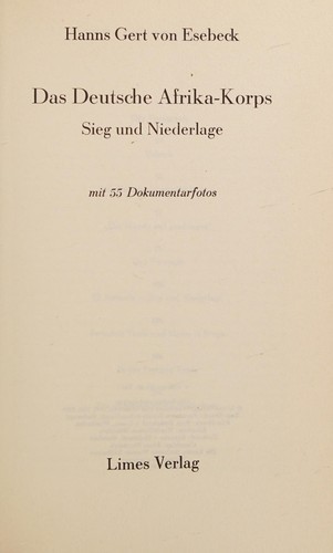 Das Deutsche Afrika-Korps by Esebeck, Hans Gert Freiherr von cover