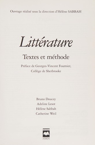 Littérature by Hélène Sabbah, Bruno Doucey cover