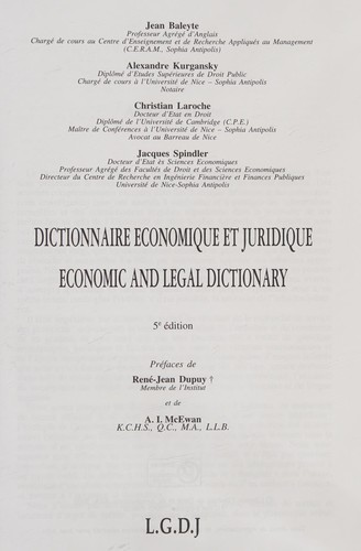 Dictionnaire économique et juridique by  cover
