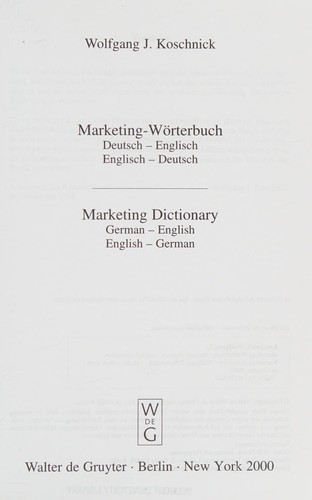 Marketing-Wörterbuch by Wolfgang J. Koschnick cover