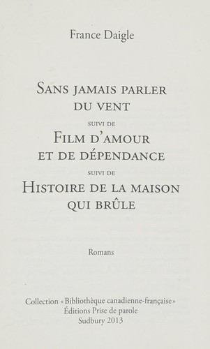 Sans jamais parler du vent by France Daigle cover