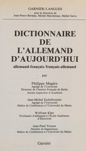 Dictionnaire de l'allemand d'aujourd'hui by Philippe Magère cover