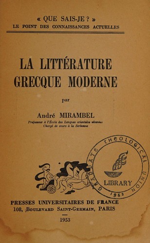 La littérature grecque moderne by André Mirambel cover