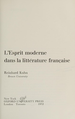 L' esprit moderne dans la littérature français by Reinhard Clifford Kuhn cover