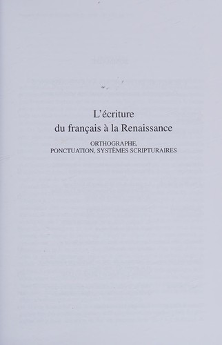 L' écriture du français à la Renaissance by  cover