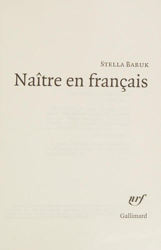 Naître en français by Stella Baruk cover
