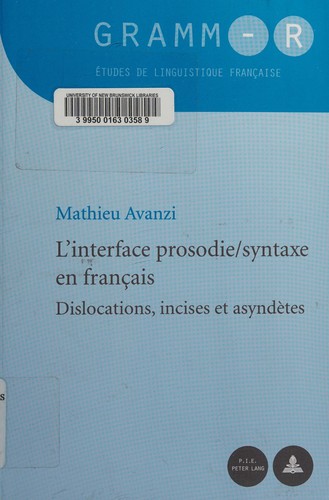 L'interface prosodie/syntaxe en français by Mathieu Avanzi cover