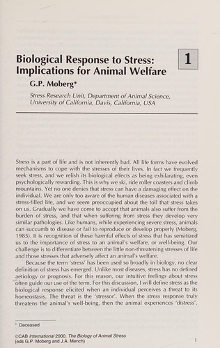 The biology of animal stress by Joy Mench cover