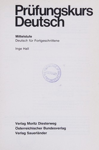 Prüfungskurs Deutsch by Inge Hall cover