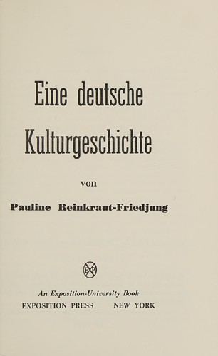 Eine deutsch Kulturgeschichte by Pauline Reinkraut-Friedjung cover