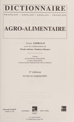 Dictionnaire agroalimentaire français anglais english french by Adrian cover