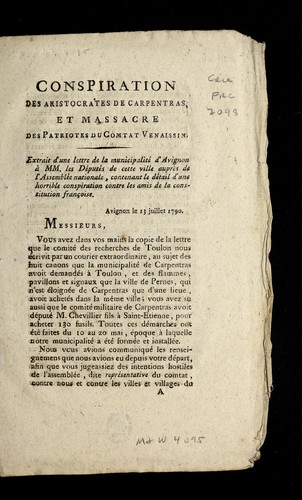 Conspiration des aristocrates de Carpentras by Avignon (France) cover
