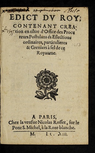 Edict dv Roy by France cover