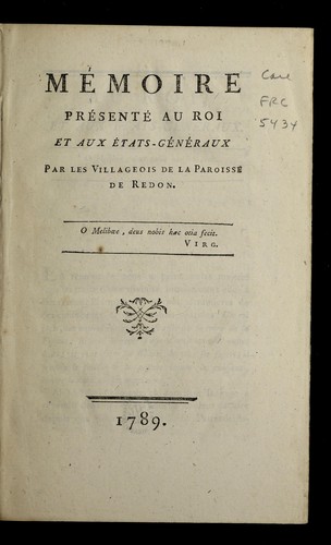 Me moire pre sente  au roi et aux E tats-ge ne raux by Redon (France) cover