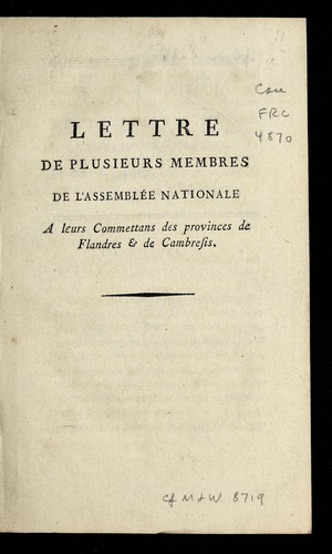 Lettre de plusieurs membres de l'Assemble e nationale by Flanders (France) cover