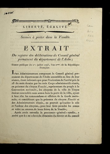 ... Extrait de registre des de libe rations by Aube (France) cover