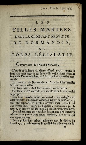 Les filles marie es dans la ci-devant province de Normandie by Normandy (France) cover