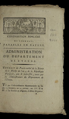 ... Extrait du proc`es-verbal de la se ance du 3 niv^ose de l'an 4 de la Re publique franc ʹaise, une & indivisible [26 de cembre 1795] by Yonne (France) cover