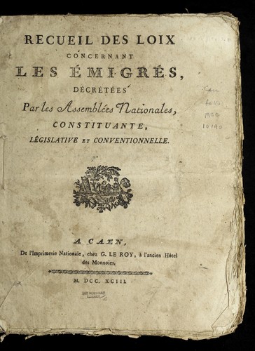 Recueil des loix concernant les e migre s by France cover