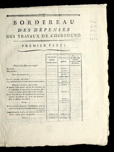 Bordereau des de penses des travaux de Cherbourg by Cherbourg (France) cover
