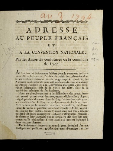 Adresse au peuple franc ʹais et a la Convention nationale