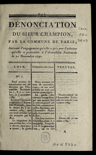 De nonciation du Sieur Champion by Paris (France) cover