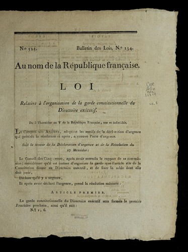 Loi relative a   l'organisation de la garde constitutionnelle du Directoire exe cutif