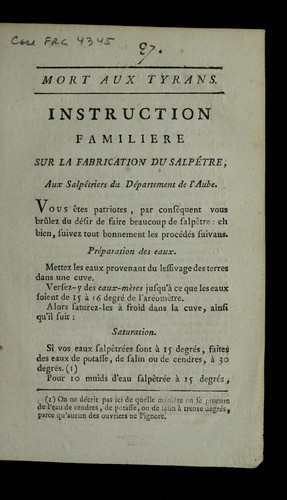 ... Instruction familiere sur la fabrication du salpe tre by Aube (France) cover
