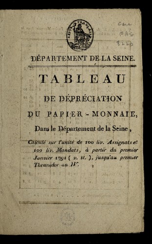... Tableau de de pre ciation du papier-monnaie by Seine (France) cover