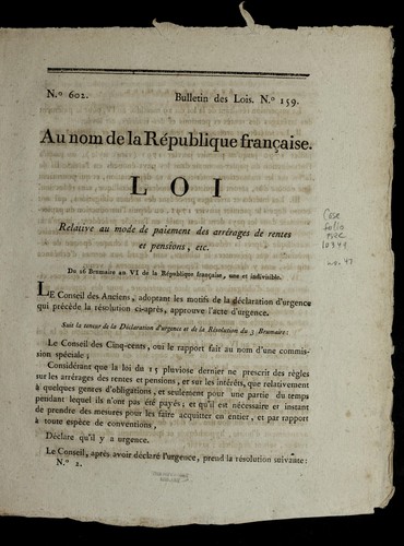 Loi relative au mode de paiement des arre rages de rentes et pensions, etc