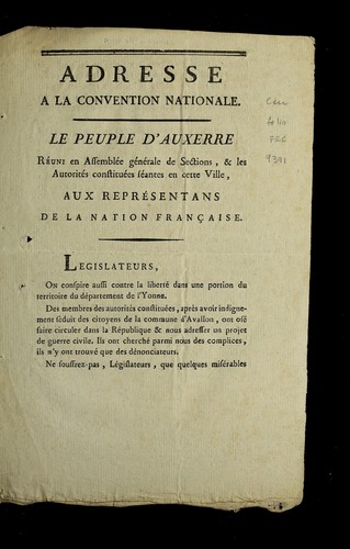 Adresse a la Convention nationale by Auxerre (France) cover